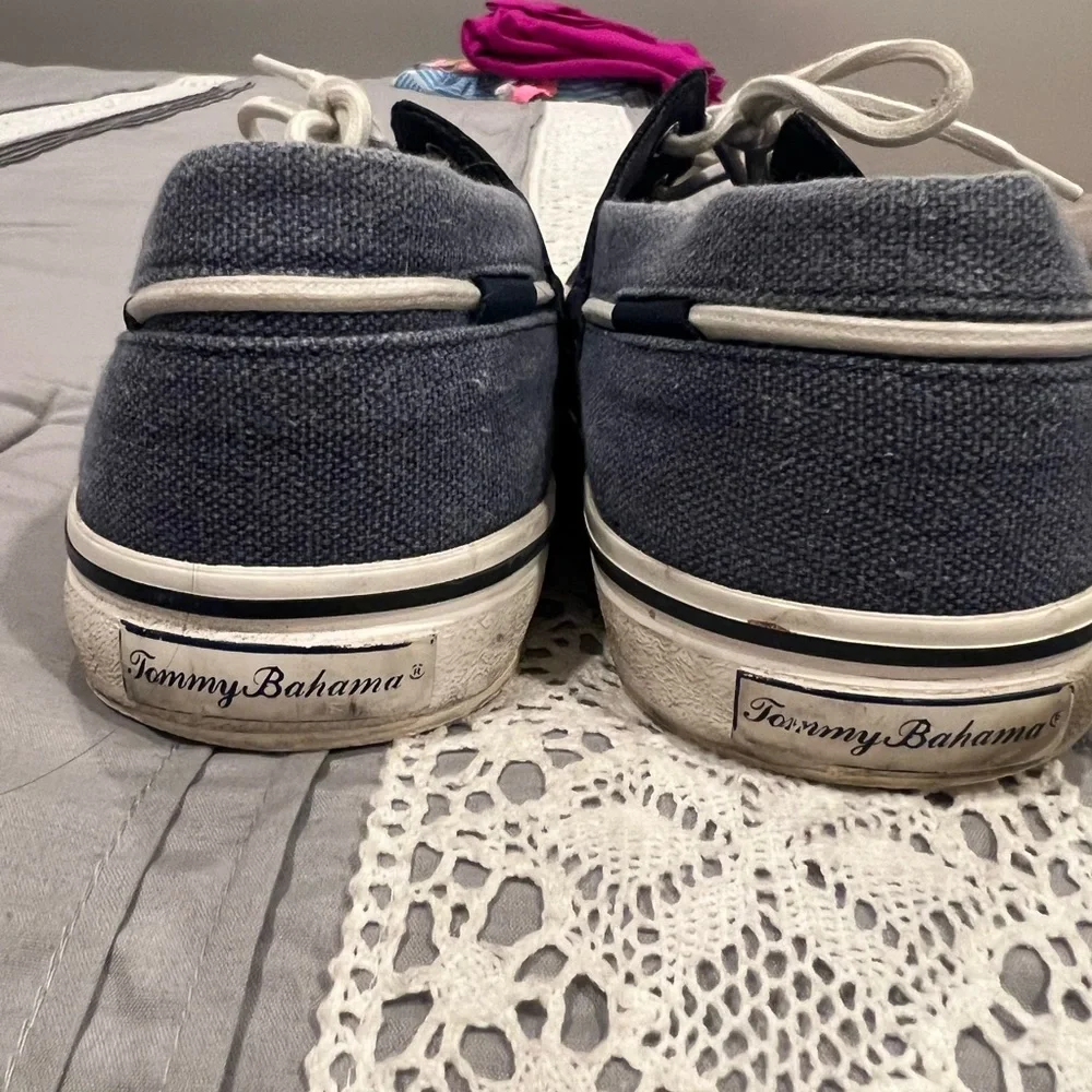 Tommy Bahama Navy Canvas Boat Shoes with White Laces